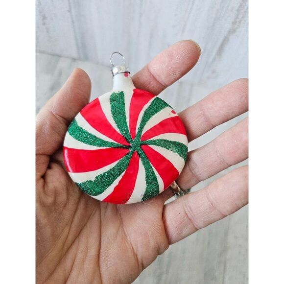Peppermint glass vintage ornament candy mittens gloves set Xmas tree - Picture 11 of 11